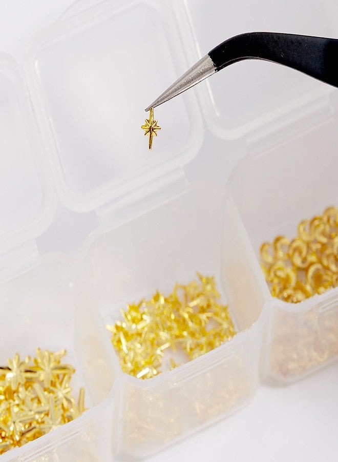 SILPECWEE 28 Grids Metal Gold Nail Art Studs, 3d Nail Charms Star and Moon, Conch, Seahorse, Seashell Ocean Manicure Design Alloy Nail Rivet Stud Jewelry Decoration Nails Supplies for Women DIY Salon - Image 3